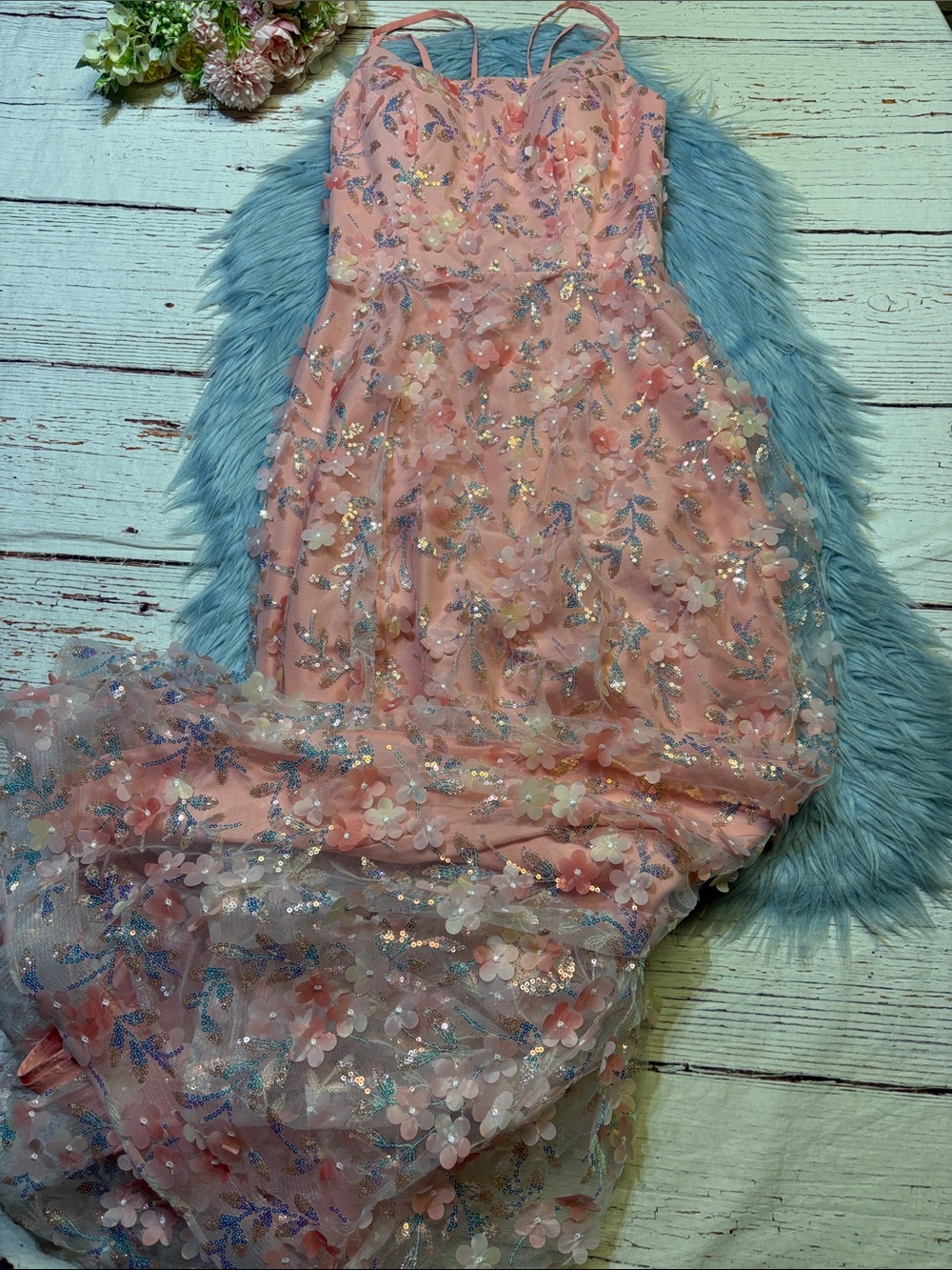 BABARONI Bridesmaid Pink Tie Back Floral Appliqué Bridesmaid Dress sz 0